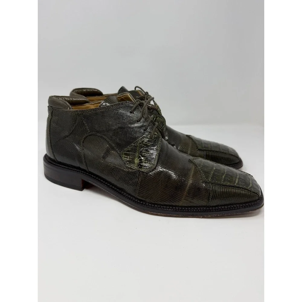 David Eden Rathbun Mens Olive Green Lizard Crocodile Exotic Skin Boots 10.5